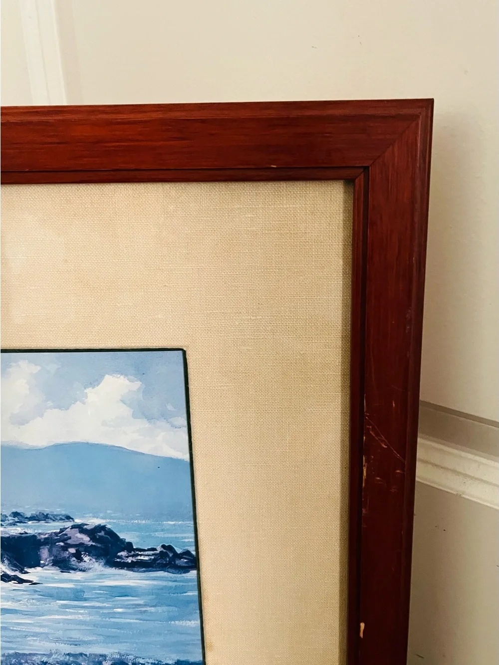 Framed Costal Landscape Print Pebble Beach California In Wood Frame 15/20 Inches